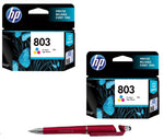 HP 803 Ink Cartridge (Colour) Twin (Set of 2) with 3in1 Multi-Function Mobile Phone Stand, Stylus Pen, Anti-Metal Rotating Ballpoint Pen (Very Colors)