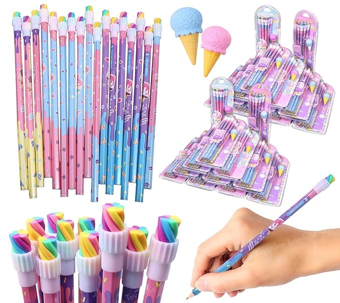 Toyshine Pack of 26 Pencils HB Graphite Pencils Thick Strong Grip Pencils, Suitable for School, Kids Art Drawing Drafting Sketching Shading (24 Pencils, 2 Erasers)