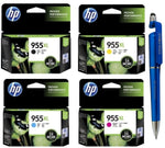 HP 955XL B/C/M/Y Ink Cartridge (Set of 4) with 3in1 Multi-Function Mobile Phone Stand, Stylus, Anti-Metal Texture Rotating Ballpoint Pen (Very Colors)