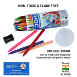 Doms 28 Shades Erasable Plastic Crayons Round Tin Box | Smooth & Even Shading | Bright & Playful Colors | Free Sharpner Inside | Non-Toxic & Safe For Childrens | Pack of 1