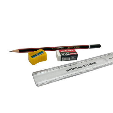 Nataraj Best of Luck Kit, Includes 1 Pencil, 1 Sharpener, 1 Eraser & 1 Scale, Hassle Free Carrying, Essential Stationary Items, Thoughtful Gift Option, Combo of 4 Items