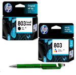 HP 803 Ink Cartridge (Small Black & Colour) (Set of 2) with 3in1 Multi-Function Mobile Phone Stand, Stylus Pen, Anti-Metal Texture Rotating Ballpoint Pen (Very Colors)