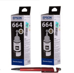 Epson T6641 Black (Set of 2) Ink Bottles with 3in1 Multi-Function Mobile Phone Stand, Stylus Pen, Anti-Metal Texture Rotating Ballpoint Pen (Very Colors) T-6641