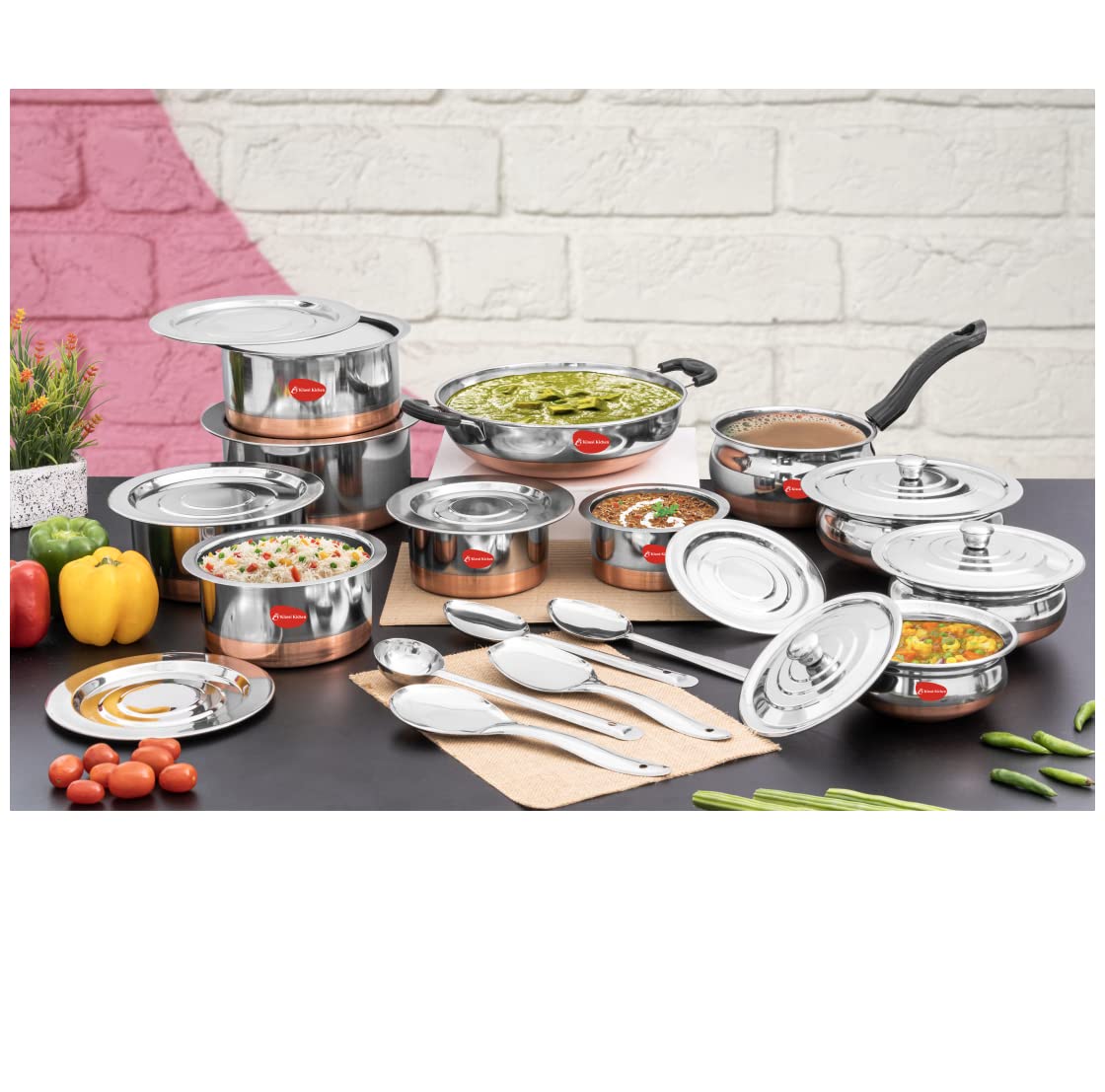 Klassi Kichen 20 Pcs Copper Bottom Multipurpose Cook & Serve Set