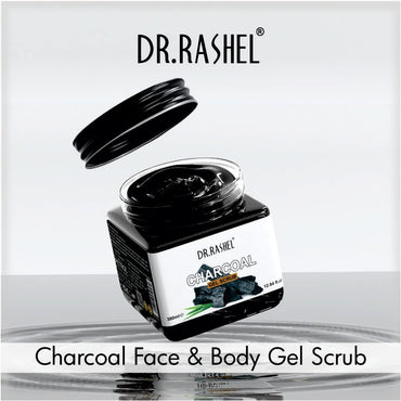 DR.RASHEL Charcoal Gel Face & Body Scrub For Men and Women (380 Ml) | All Skin |Cleanser Scrub For Deep Exfoliation | Dead Skin Remover | Tan Removal | Blackhead Remover
