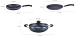 Solimo 6 Piece Non-Stick Cookware Set | Granite Finish | Induction Base | PFOA Free | HTR Exterior Coating | 25cm Tawa, 22 cm Kadai, 22cm Fry Pan, 1 Glass Lid & 2 Nylon Spatulas | Grey