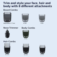 Philips India's No.1 Men's Trimmer | Self Sharpening Blades | Single Stroke Grooming I 9 in1 Face, Nose and Body I 2+1* year warranty | Powerful motor | No Oil Needed I 60 min runtime I MG3710/65