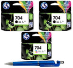HP 704 Ink Cartridge (Black Twin & Colour) (Set of 3) with 3in1 Multi-Function Mobile Phone Stand, Stylus Pen, Anti-Metal Texture Rotating Ballpoint Pen (Very Colors)