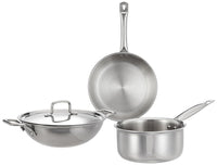 Solimo Triply Stainless Steel 3 Piece Cookware Set(Kadhai/Wok with Lid-24 Cm,Fry Pan-24 Cm&Tea/Milk Saucepan-16 Cm) Induction and Gas Stove Compatible|Dishwasher Safe,Silver