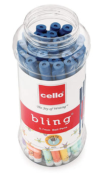 Cello Bling Pastel Ball Pen | Blue Ball Pen | Jar of 25 Units | Best Ball Pens for Smooth Writing | Ball Point Pen Set | Pens for Students | Office Stationery Items | Best pen for Exam