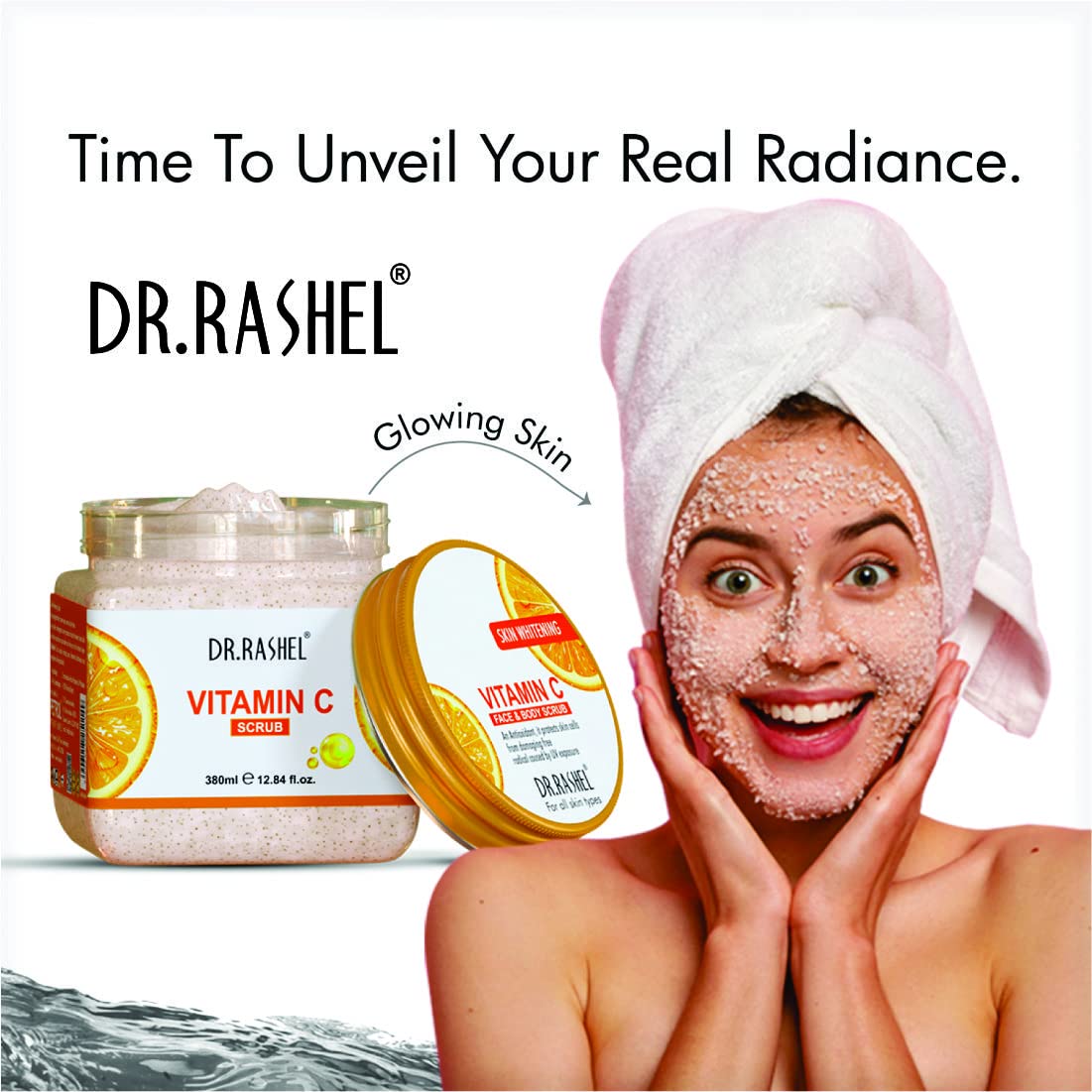 DR.RASHEL Scrub For Face & Body (Vitamin C Scrub, 380 ML) | All Skin |Cleanser Scrub For Deep Exfoliation | Dead Skin Remover Scrub | Tan Removal | Blackhead Remover Scrub
