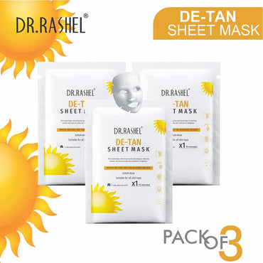 DR.RASHEL De-Tan Face Sheet Mask With Serum For Women And Men | All Skin Types | Soft And Healthy Skin | Soothing And Hydrating | Paraben Free | Pack Of 4 | 20 Grams Each