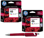 HP 46 Twin Ink Cartridge (Colour) (Set of 2) with 3in1 Multi-Function Mobile Phone Stand, Stylus Pen, Anti-Metal Rotating Ballpoint Pen (Very Colors)