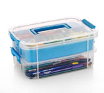 UCRAVO 2 Layer Plastic Storage Containers with Lids, Multipurpose Clear Stack & Carry Box, Portable Craft Organizers, and Storage Bin for Organizing Arts & Crafts, Sewing, stationery box,(MultiColor)
