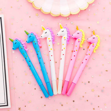 NOIee Combo of Unicorn Stationery Pens and Pencils Combo of 8+1 Unicorn Pen with Unicorn Transparent Big Pouch Stationery Combo for Kids Best Gift