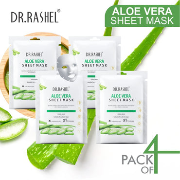 DR.RASHEL Aloe Vera Face Sheet Mask With Serum For Women And Men | All Skin Types | Deep Cleansing & Oil Control | Soothing And Hydrating | Paraben Free | Pack Of 4 | 20 Grams Each
