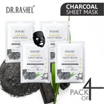 DR.RASHEL Charcoal Face Sheet Mask With Serum For Women and Men | All Skin Types | Soft and Healthy Skin | Deep Cleansing & Oil Control | Repairing & Nourishment | Soothing And Hydrating | Paraben Free | Pack Of 4 | 20 Grams Each