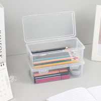 Plastic Pencil Box Stackable Translucent Clear Pencil Box Office Supplies Storage Organizer Box for Gel Pens Erasers Tape Pens Pencil Case School Supplies on Clearance (2)