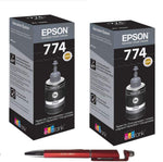 Epson T7741 Black (Set of 2) Ink Bottles with 3in1 Multi-Function Anti-Metal Texture Rotating Ballpoint Pen, Creative Mobile Phone Stand, Stylus Pen (Very Colors) T-7741