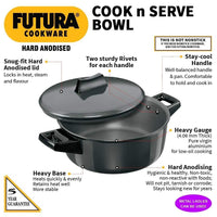 Hawkins Futura Hard Anodised Aluminum Cook-N-Serve Bowl with Lid, 3 Pcs Set, Black (2,4 and 5 Litre)