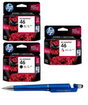 HP 46 Ink Cartridge (Black Twin & Colour) (Set of 3) with 3in1 Multi-Function Mobile Phone Stand, Stylus Pen, Anti-Metal Texture Rotating Ballpoint Pen (Very Colors)