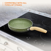 Granite Finish Non Stick 5 Pcs Induction Base Cookware Set- Granite Finish Olive Green (24cm Fry Pan, 24 cm Kadai, 28cm Tawa and 2 Nylon Spatulas)