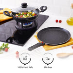 Solimo Aluminium 3 Piece Non-Stick Cookware Set Detachable Handle |Granite Finish | Induction Base | Pfoa Free | High Temperature Resistant Exterior Coating | Black