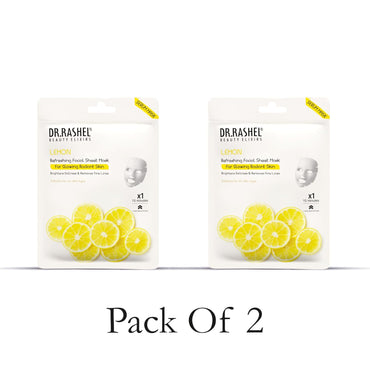 DR.RASHEL Lemon Face Sheet Mask With Serum For Women and Men | All Skin Types | Soft and Healthy Skin | Deep Cleansing & Oil Control | Repairing & Nourishment | Soothing And Hydrating | Paraben Free | Pack Of 2 | 20 Grams Each
