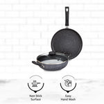 Solimo Aluminium 3 Piece Non-Stick Cookware Set|Granite Finish|Induction Base|Pfoa Free|High Temperature Resistant Exterior Coating|25 Cm Tawa,22 Cm Kadai,1 Glass Lid|Grey