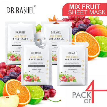 DR.RASHEL Mix Fruit Face Sheet Mask With Serum For Women and Men | All Skin Types | Soft and Healthy Skin | Deep Cleansing & Oil Control | Repairing & Nourishment | Soothing And Hydrating | Paraben Free | Pack Of 4 | 20 Grams Each