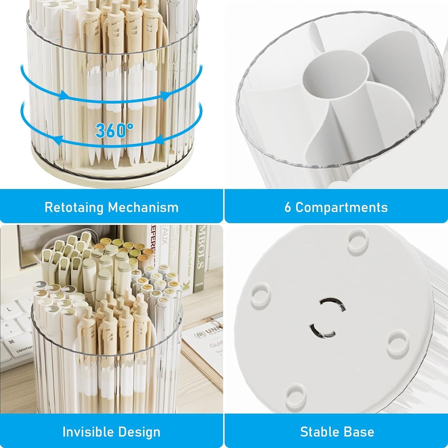 HOME CUBE 1 Pc Rotating Pen pencil Holder with 6 Slot Desk Organizers for Office Supplies Stationery Pens Staplers Clips office Home