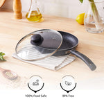 Solimo Aluminium 3 Piece Non-Stick Cookware Set|Granite Finish|Induction Base|Pfoa Free|High Temperature Resistant Exterior Coating|25 Cm Tawa,22 Cm Fry Pan,1 Glass Lid|Grey