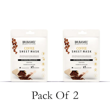 DR.RASHEL Coffee Face Sheet Mask With Serum For Women and Men | All Skin Types | Soft and Healthy Skin | Deep Cleansing & Oil Control | Repairing & Nourishment | Soothing And Hydrating | Paraben Free | Pack Of 2 | 20 Grams Each