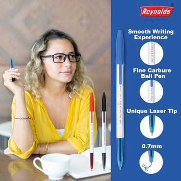 Reynolds 045 PACK OF 15 PENS (POUCH) - 5 BLUE. 5 BLACK, 5 RED | Ball Point Pen Set With Comfortable Grip | Pens For Writing | School and Office Stationery | Pens For Students | 0.7mm Tip Size