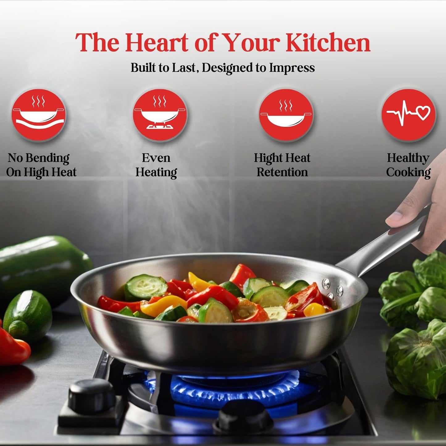 Kraft Futuretec Triply Stainless Steel Cookware Set | 4 Pc Triply Cookware Set | Kadai with Lid (22 cm, 3.2l), Frypan (22 cm), Saucepan (16 cm, 1.6L) | Gas, Induction, Oven Friendly | 5-Year Warranty
