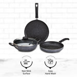 Solimo Aluminium 4 Piece Non-Stick Cookware Set | Granite Finish | Induction Base | Pfoa Free | HTR Exterior Coating | 25Cm Tawa, 22 Cm Kadai, 22Cm Fry Pan, 1 Glass Lid | Grey