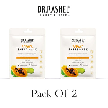 DR.RASHEL Papaya Face Sheet Mask With Serum For Women and Men | All Skin Types | Soft and Healthy Skin | Deep Cleansing & Oil Control | Repairing & Nourishment | Soothing And Hydrating | Paraben Free | Pack Of 2 | 20 Grams Each
