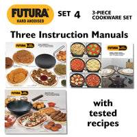 Hawkins Futura 3 Pieces Cookware Set 4 - Hard Anodised Tava, Kadhai, Cook-n-Serve Bowl with One Hard Anodised Lid, Black (ASET4)