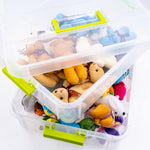 UCRAVO 2 Layer Plastic Storage Containers with Lids, Multipurpose Clear Stack & Carry Box, Portable Craft Organizers, and Storage Bin for Organizing Arts & Crafts, Sewing, stationery box,(MultiColor)