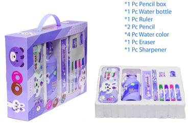 GJSHOP Mix Stationary Combo Gift Set for Kids, 1 Water Bottle | 1 Pencil Box | 2 Pencil | 1 Eraser | 1 Scale | 1 Sharpner | 4 Colour Sketch pens. (Blue)
