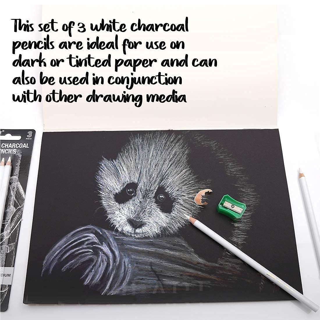 KIRA 3Pcs White Charcoal Pencils Graphite Drawing Painting Sketch Pencils Pens Artist Shading Painting Pencils Art Tools for Professionals Kids Beginners Artists Sketching Coloring