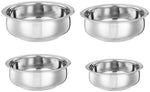 Solimo Stainless Steel Handi Set size 15cm,16 cm,19cm,21cm (4 pieces, 750ml, 1100ml, 1500ml and 1900ml)