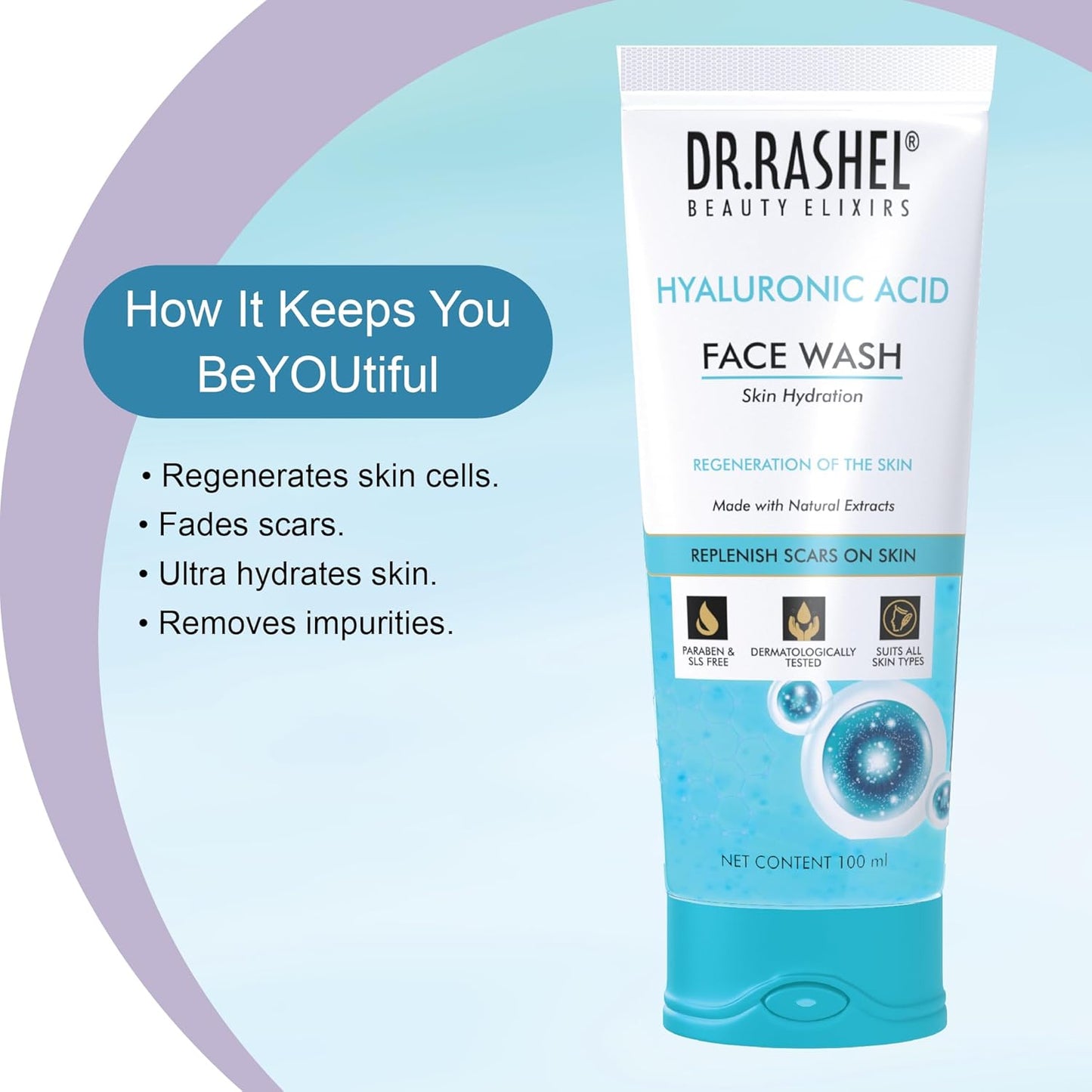 DR.RASHEL Hyaluronic Acid Face Wash For Men & Women Concentrate for Deep Cleansing & Clove Purifying Face Wash With Natural Ingredients Suitable For All Skin Oily to Normal - 100 ML