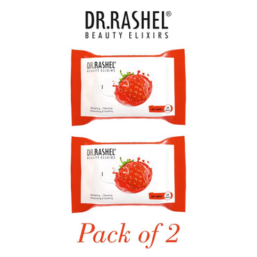 DR.RASHEL Strawberry Pack of 2 Face Wipes Enriched with goodness of Strawberry and Aloe Vera Extract | For Multi purpose use | Gives Refreshing and Glowing Skin.(25 pc x 2)