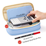 HASTHIP Canvas Large Capacity Pencil Case, Durable Storage Multiple Compartment Double Zipper Portable Capacity Pencil Pouch For College Student Teen, 22X11Cm (Light Blue)