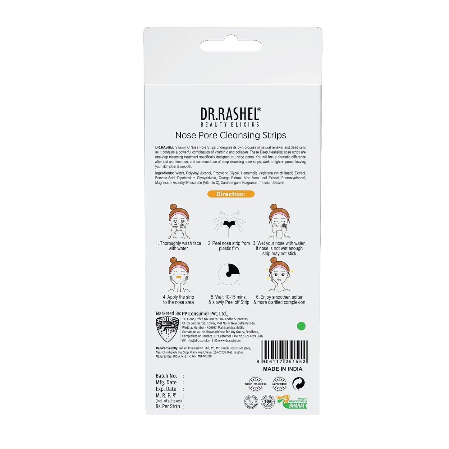 DR.Rashel Nose Pore Strips For Pore Cleansing | Deep Cleansing Nose Strips For Instant And Painless Blackheads Removal | Deep Purifying Blackhead Remover Strips for Nose | 10 PCS (Vitamin C)