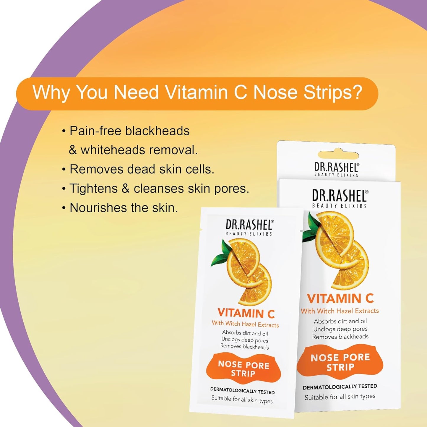 DR.Rashel Nose Pore Strips For Pore Cleansing | Deep Cleansing Nose Strips For Instant And Painless Blackheads Removal | Deep Purifying Blackhead Remover Strips for Nose | 10 PCS (Vitamin C)