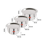 Sumeet Stainless Steel Belly Shape 3 Pc Tope/Cookware/Pot Set with Lid 380ML, 500ML, 780ML, (Silver)