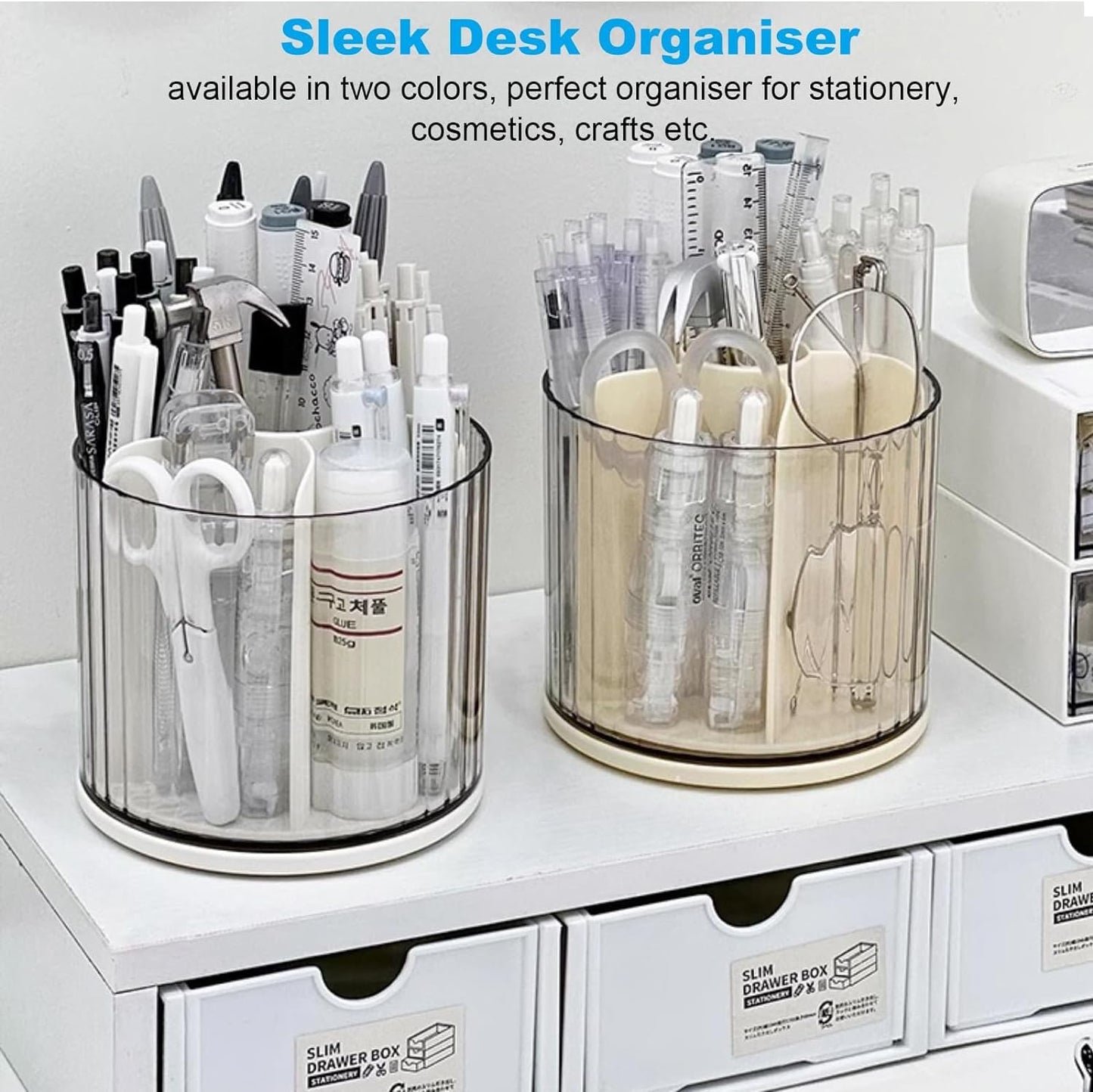 HOME CUBE 1 Pc Rotating Pen pencil Holder with 6 Slot Desk Organizers for Office Supplies Stationery Pens Staplers Clips office Home