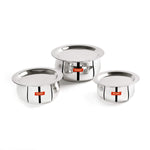 Sumeet Stainless Steel Belly Shape 3 Pc Tope/Cookware/Pot Set with Lid 380ML, 500ML, 780ML, (Silver)
